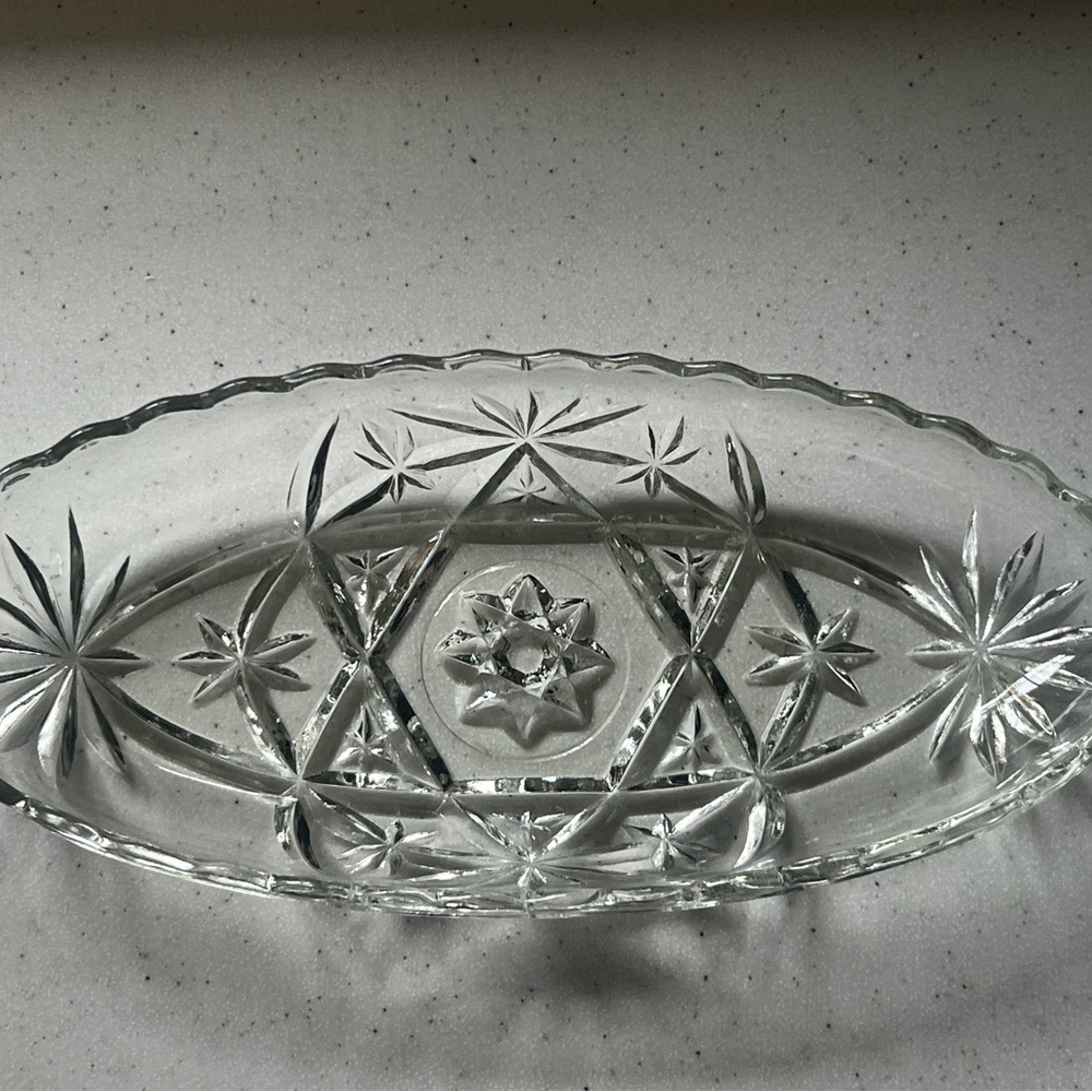 Vintage Anchor Hocking Star of David Oval Relish Dish Vintage Glass